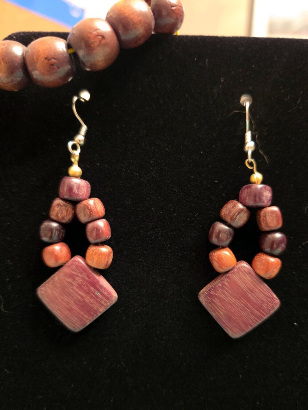 Handcrafted Wooden Earrings and Bracelet Set - NEW